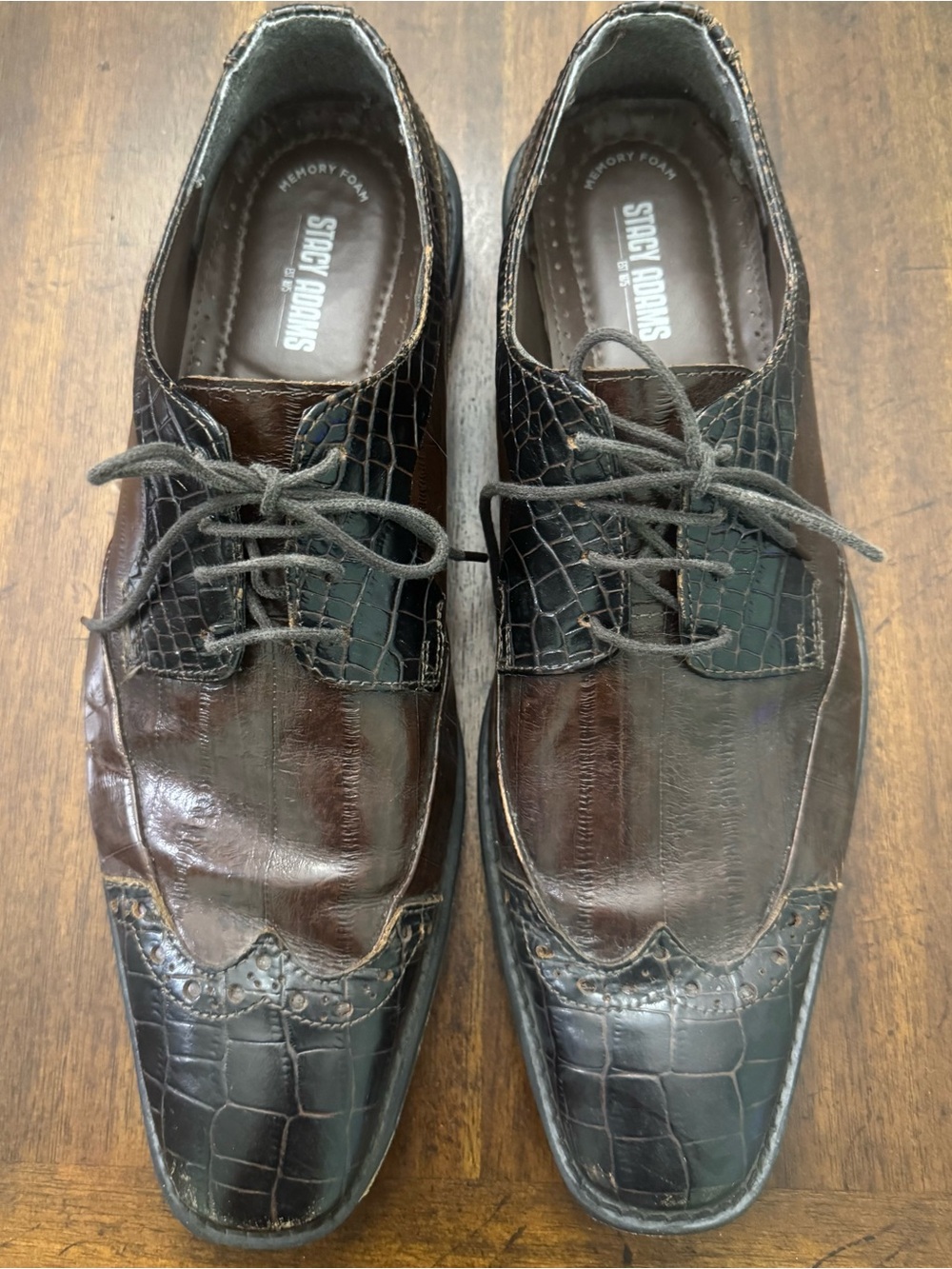 Stacy Adams Brown and Black Croc-Embossed Wingtip Oxfords